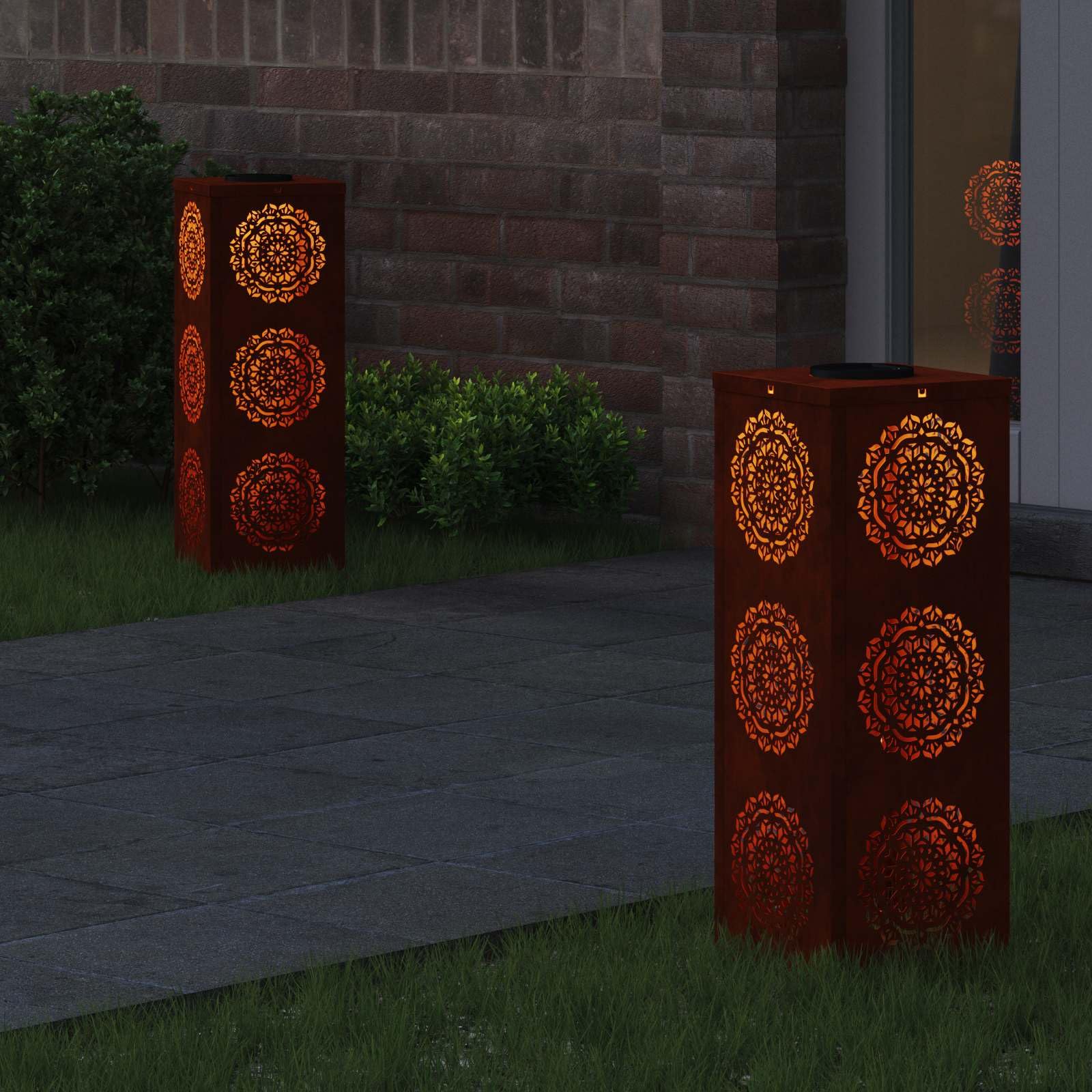 vidaXL Solar LED Weg Licht 2 pcs Rostig Wetterfeststahl, Garten und Terrasse, moderne Wegbeleuchtung, solarbetriebene Außenlichter, langlebige Landschaftslichter