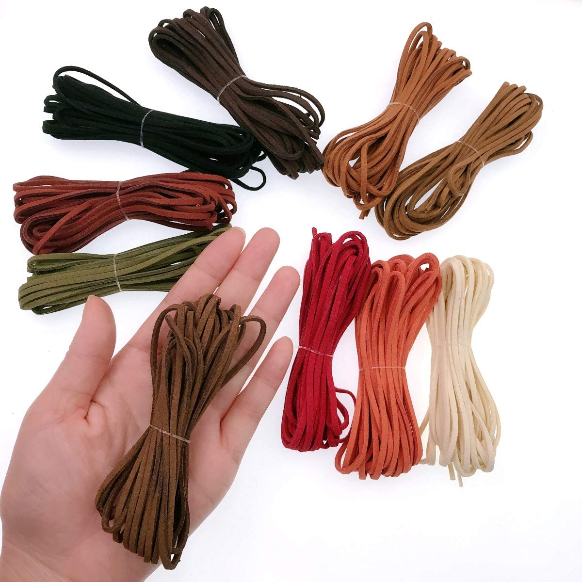 JZK 10 Pezzi 5m Corda Cordoncino Pelle Scamosciata Marrone Rosso Nero Lacci cordini in Pelle per collane Braccialetti Fai da Te bigiotteria Bijoux