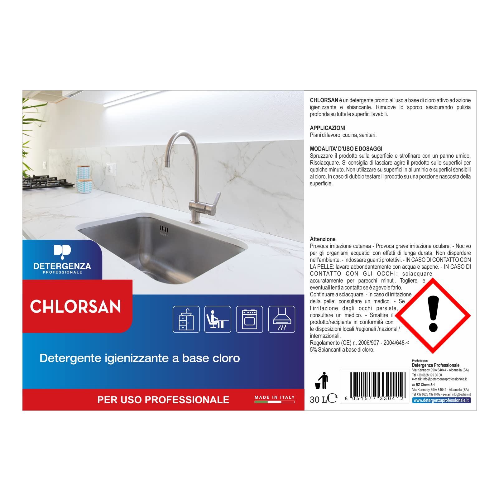 DETERGENTE IGIENIZZANTE A Base Cloro CHLORSAN - Tanica da 30 L