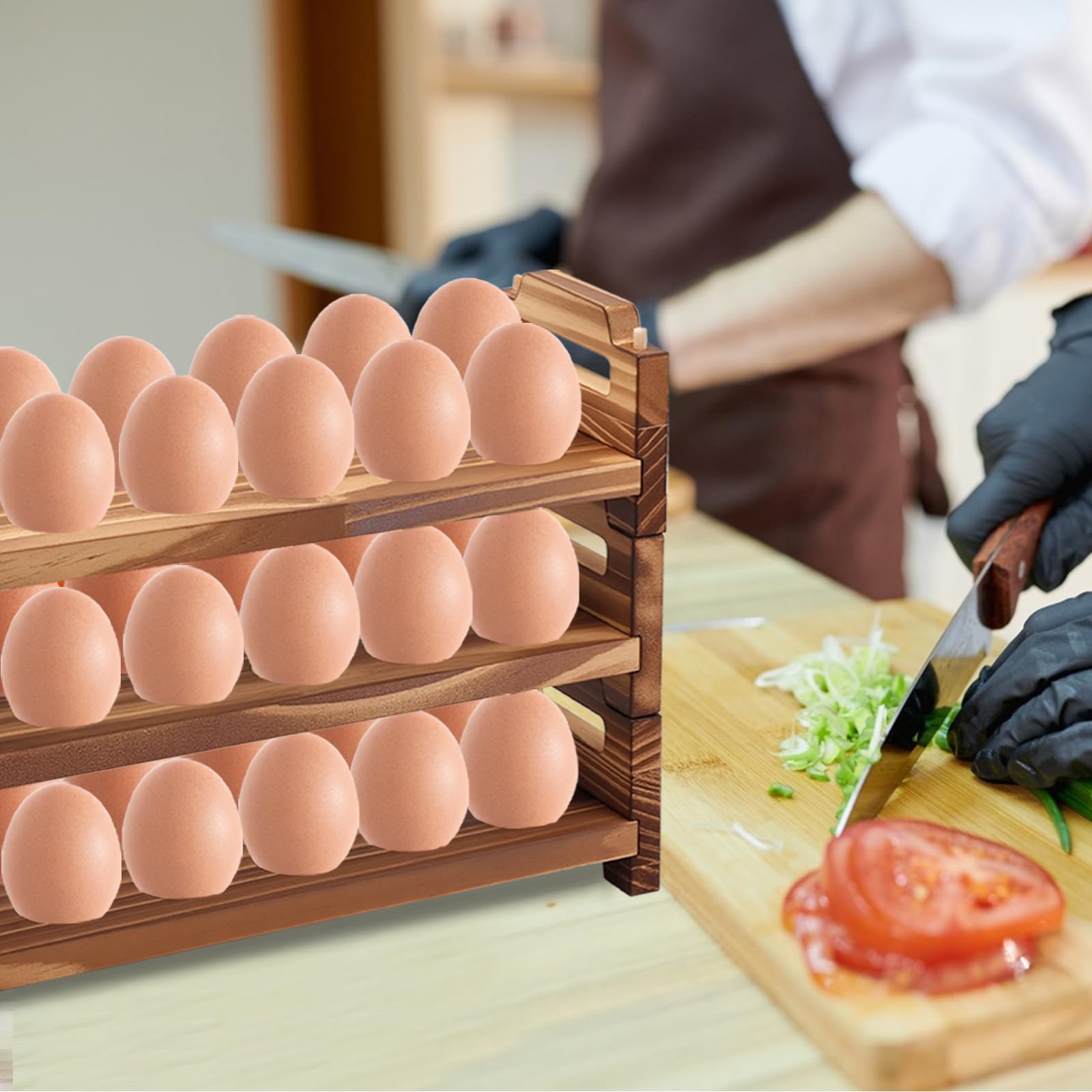 Porte-œufs de Comptoir, Porte-œufs Frais en Bois à 3 Pneus Porte-Œufs Empilable en Bois, Peut Contenir Jusqu'à 36 œufs Frais, pour Recueillir des œufs Frais, Panier de Rangement