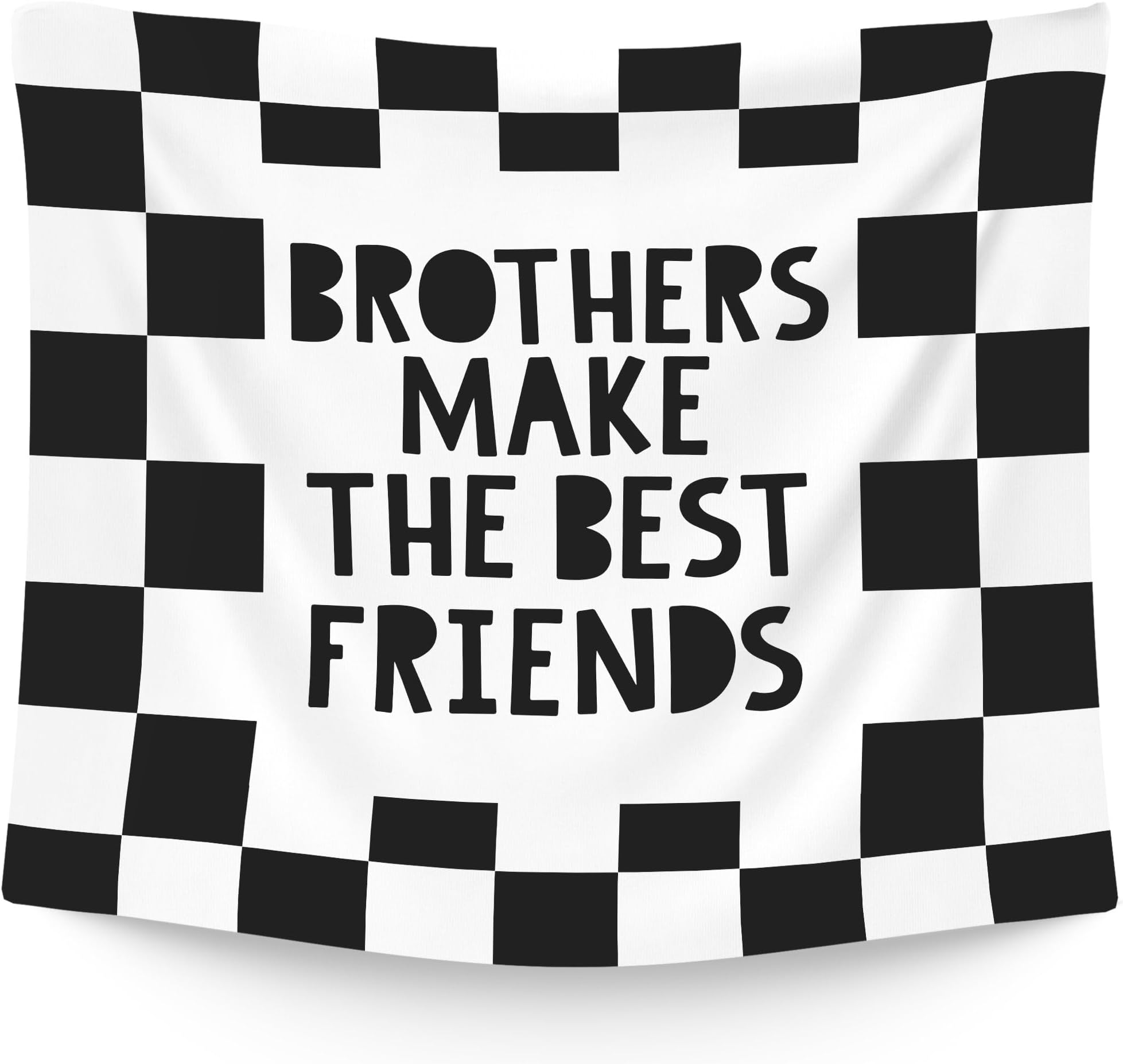 WAITPI Brothers Make the Best Friends Boys Hanging Wall Tapestry for Bedroom, Black and White Checkered Wall Hanging Decor Tapestry for Boys Kids Nursery Room Playroom, 50x60in