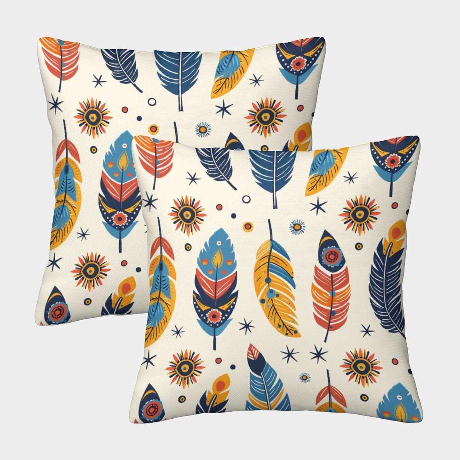 kaiyun 2 Pack Colorful Feathers, Cute Boho Pattern 3D Cushion Cover Pillow Cover Sofa Outdoor Decoration Square 40x40cm