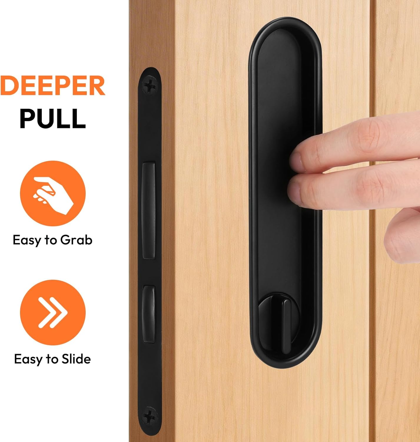 HBL' Pocket Door Lock with Handles - Keyless Privacy, 2-in-1 Pocket Door Handles, Fits Solid Wood Doors 1-1/2" to 2" Thick, Black