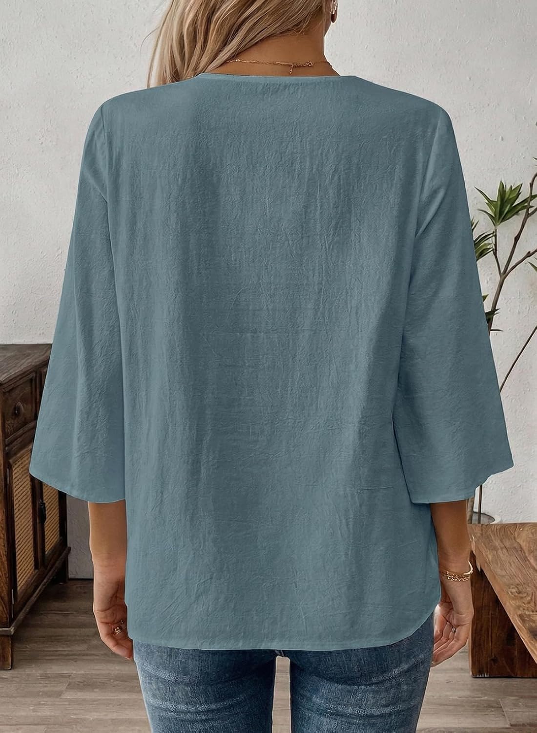 EVALESS Boho Tops for Women Blouses Dressy Casual V Neck 3/4 Sleeve Shirts Spring Outfits Trendy Vacation Clothes thumbnail