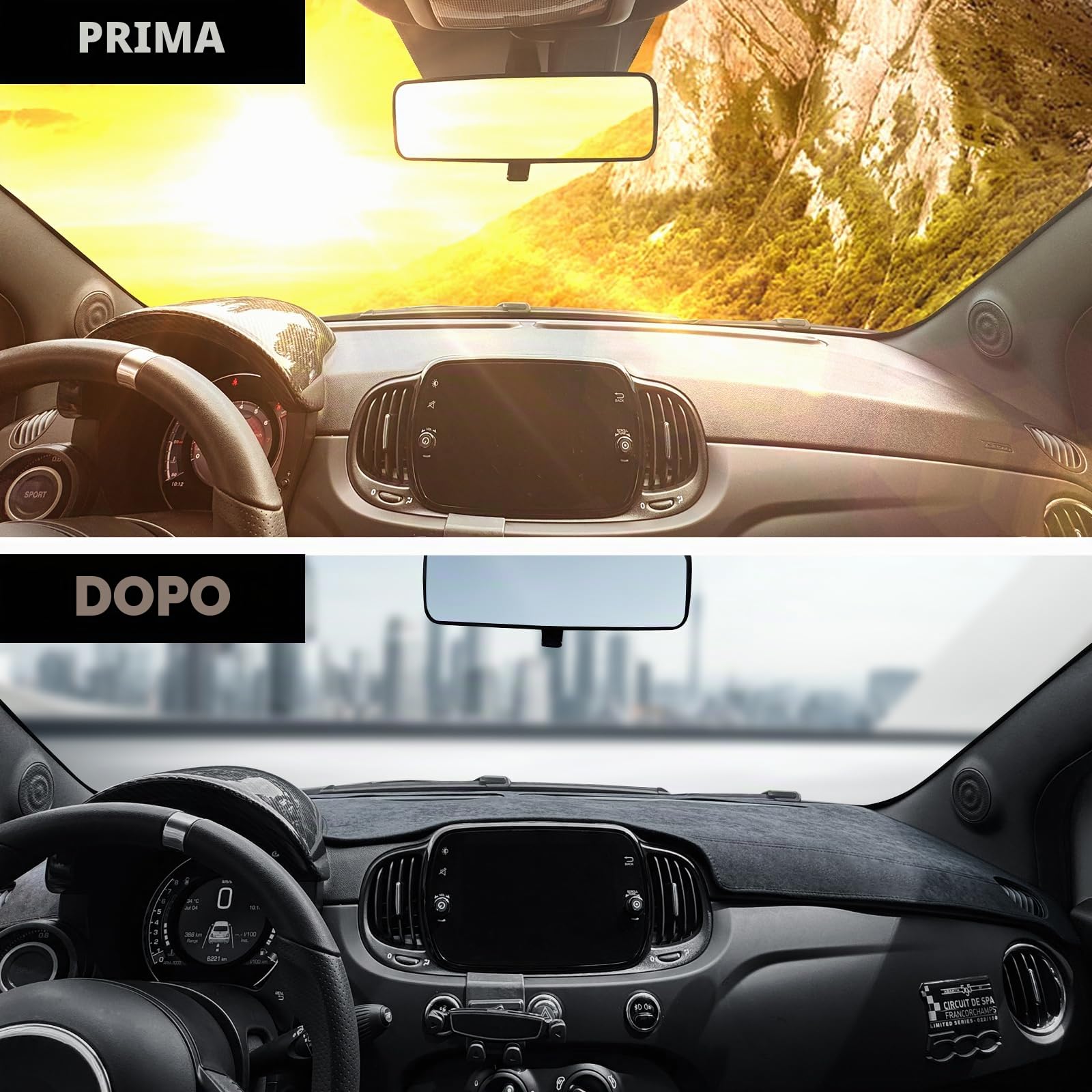 KUNGKIC Per Abarth 595 695 2017-2024 Copertina per Cruscotto in Flanella per Auto, Protezione Solare per Interno Auto, Protezione dalla Luce per Cruscotto, Protezione in Spugna per Cruscotto