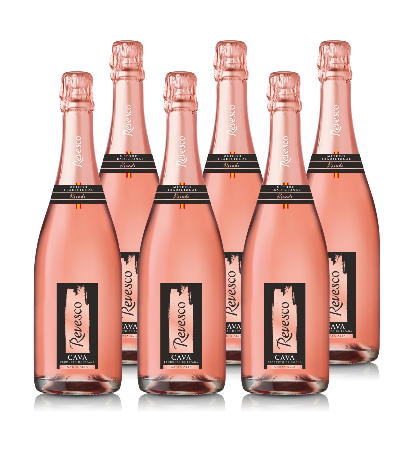 Revesco Brut Rosé – Cava Méthode Traditionnelle - Vin Pétillant d'Espagne Rosé - Lot de 6 bouteilles x 75cl
