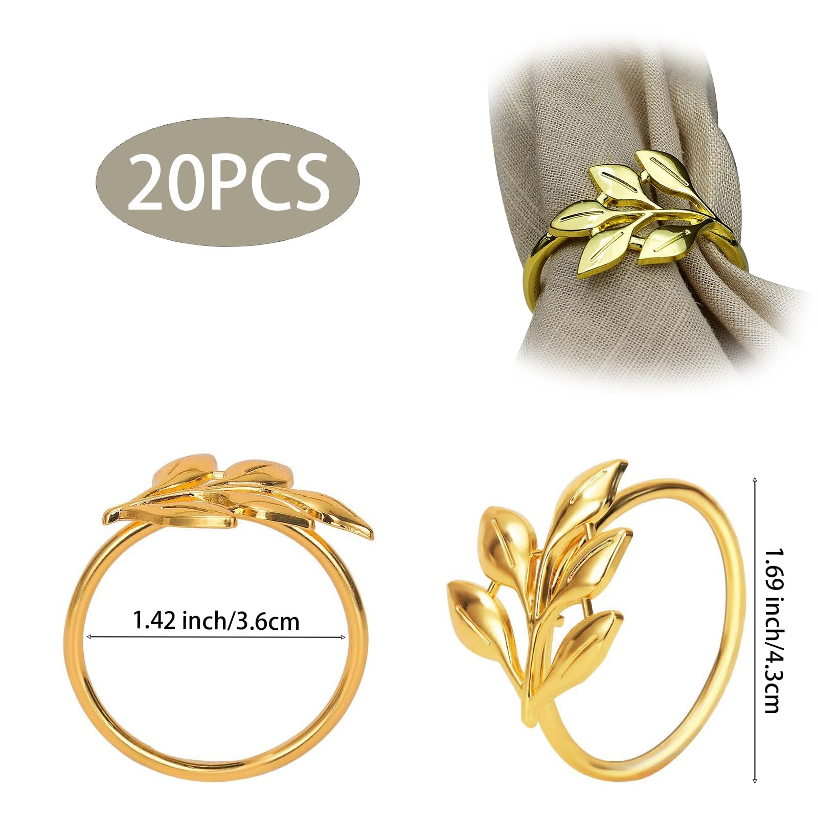 JVHLOV 20PCS Napkin Rings, Metal Napkin Buckles, for Harvest Thanksgiving, Wedding, Dinner, Party, Banquet - Image 2