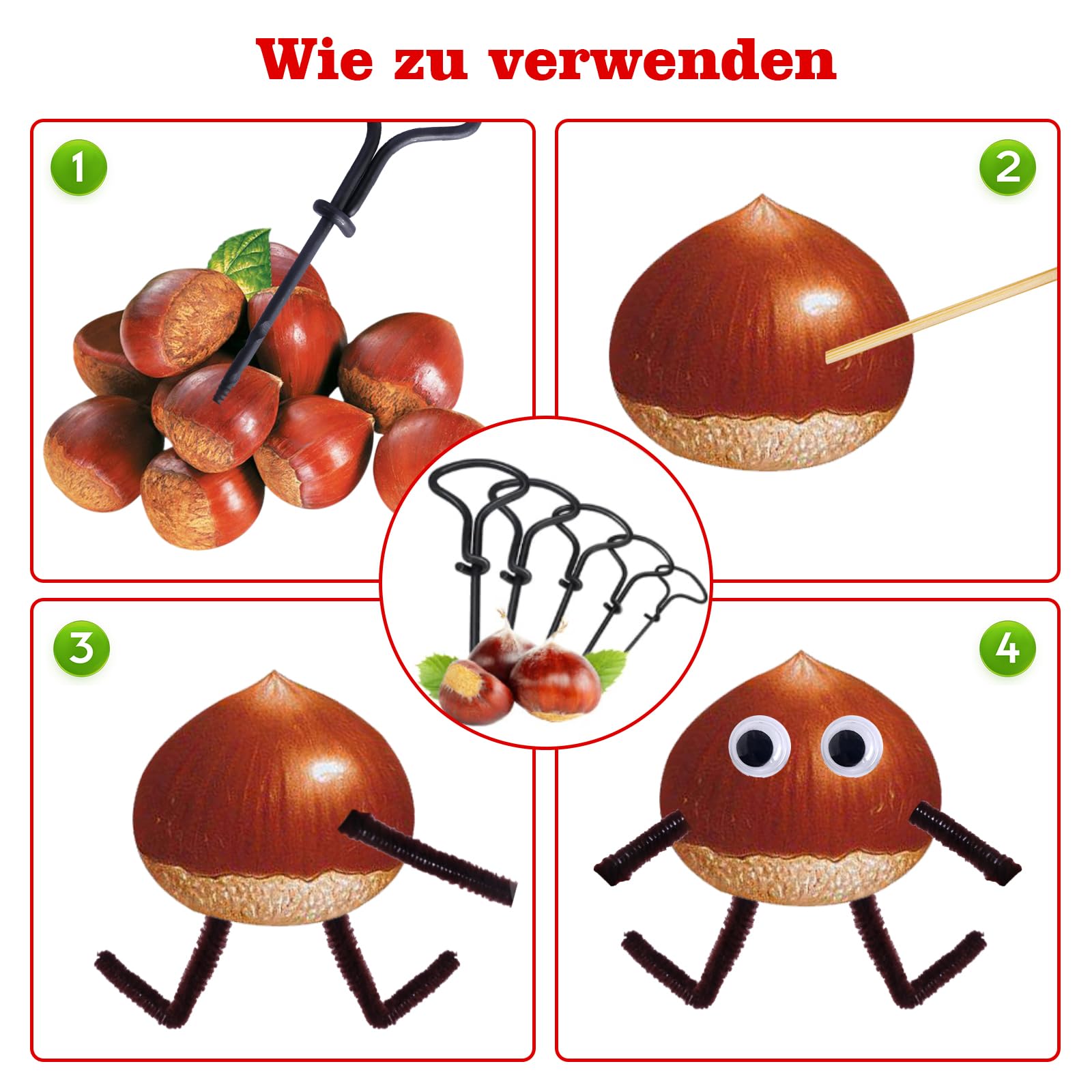 Fosoloni Kastanien Bastelset 255 Teile - Kinder Bastelset Mit Bohrern & Zubehör