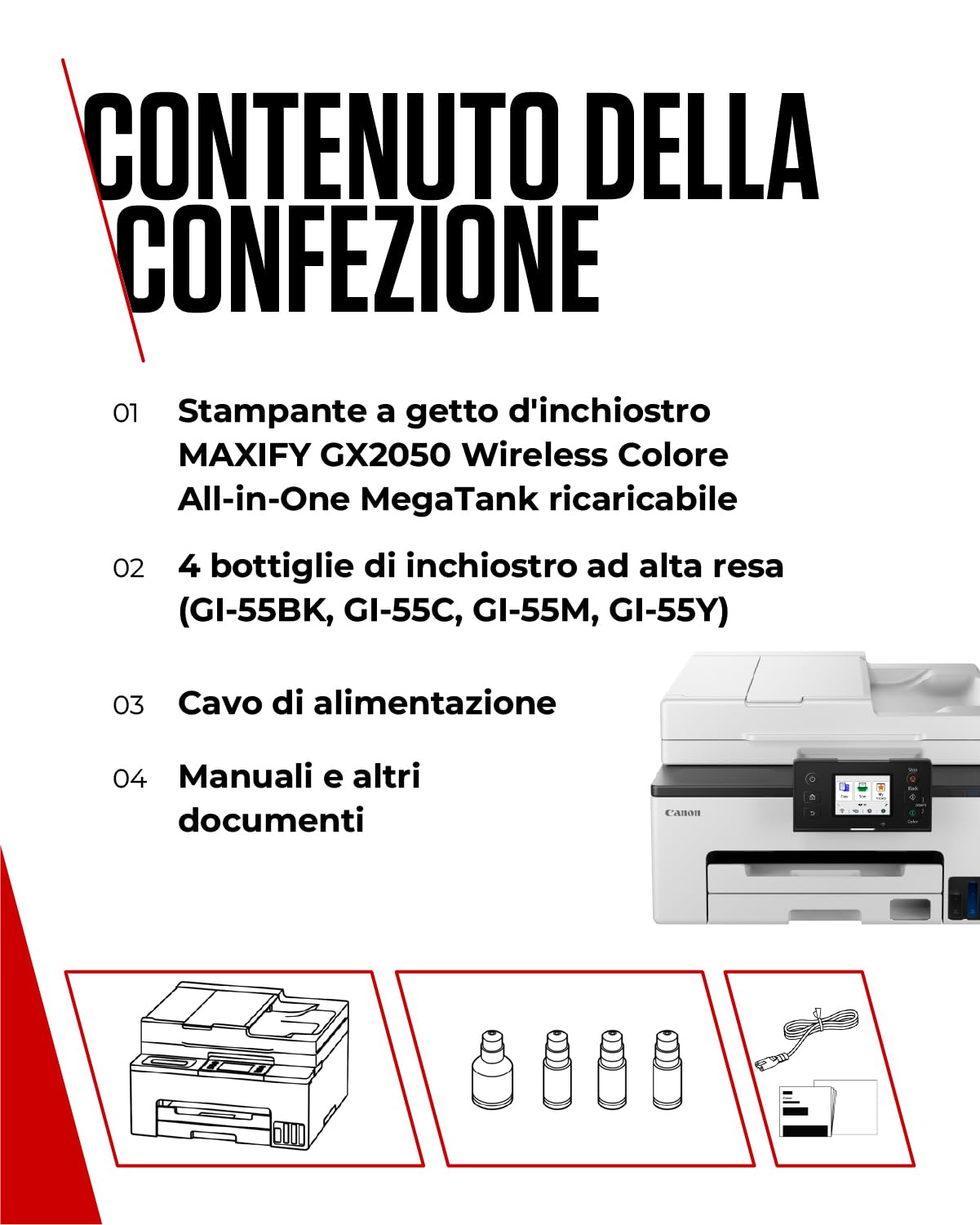 Canon Stampante WiFi per Casa e Ufficio MAXIFY GX2050 - Stampante Multifunzione MegaTank con Scanner, Fax e Fotocopiatrice per Casa | Connettività WiFi, Ethernet e USB