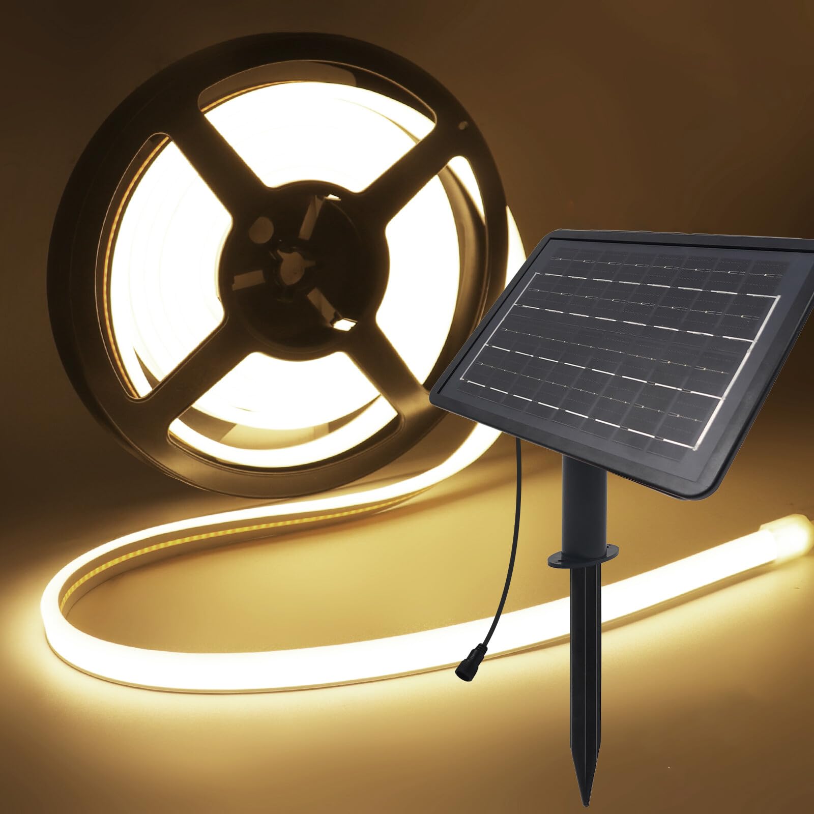 GQL 24V Solar/USB COB Neon Flex Light - Dual-Surface Glow (Front+Edge) LED Strip, IP67 320LEDs/m for Decor Indoor/Outdoor Decor (Natural White,3m)