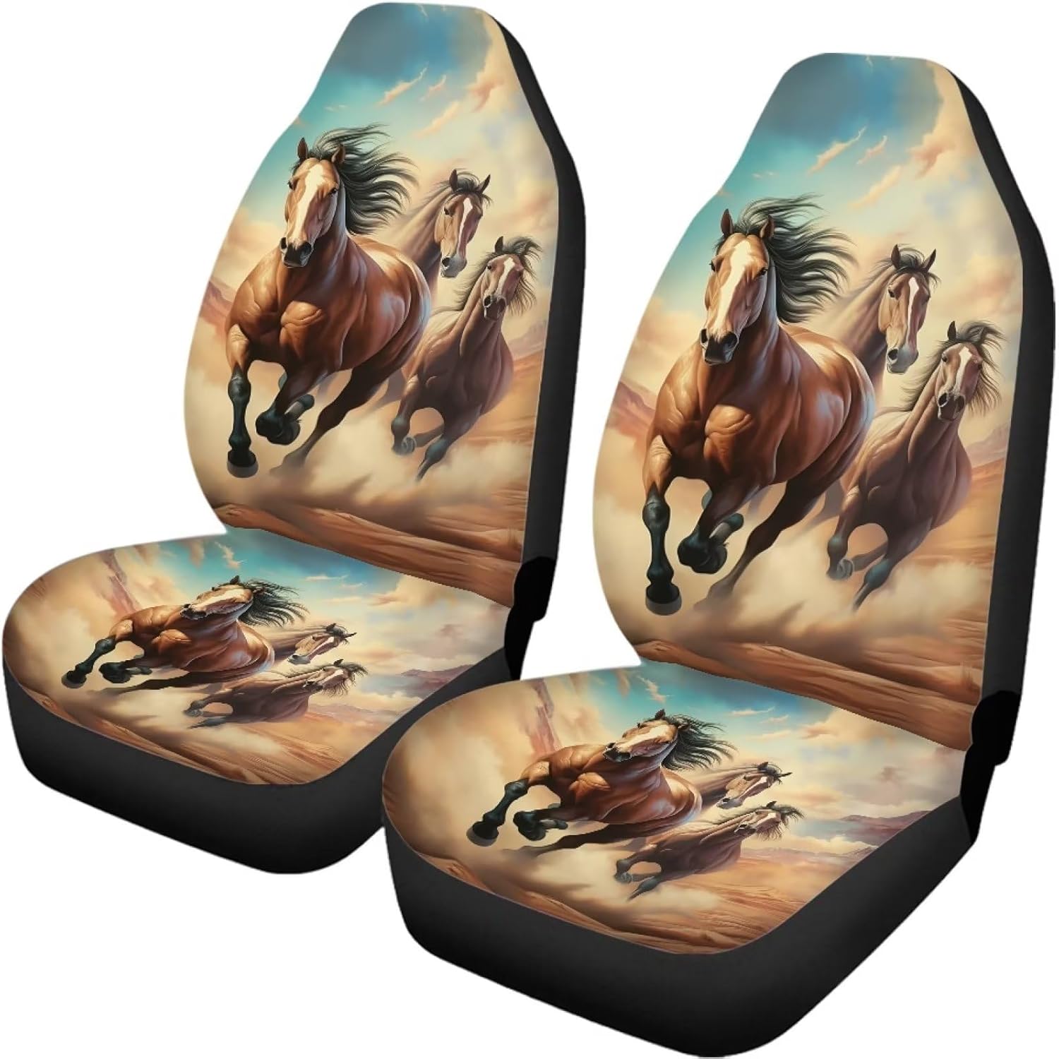 DISNIMO Horse Car Seat Covers Full Set of 2 Packs Front Seats Protectors Flexible Stretchy Car Interior Accessories Universal Fit SUV Sedan Vans Trucks