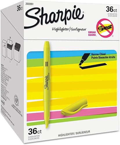 Sharpie Resaltadores de bolsillo, punta de cincel, amarillo fluorescente, juego de 36 unidades para suministros de oficina, suministros escolares,