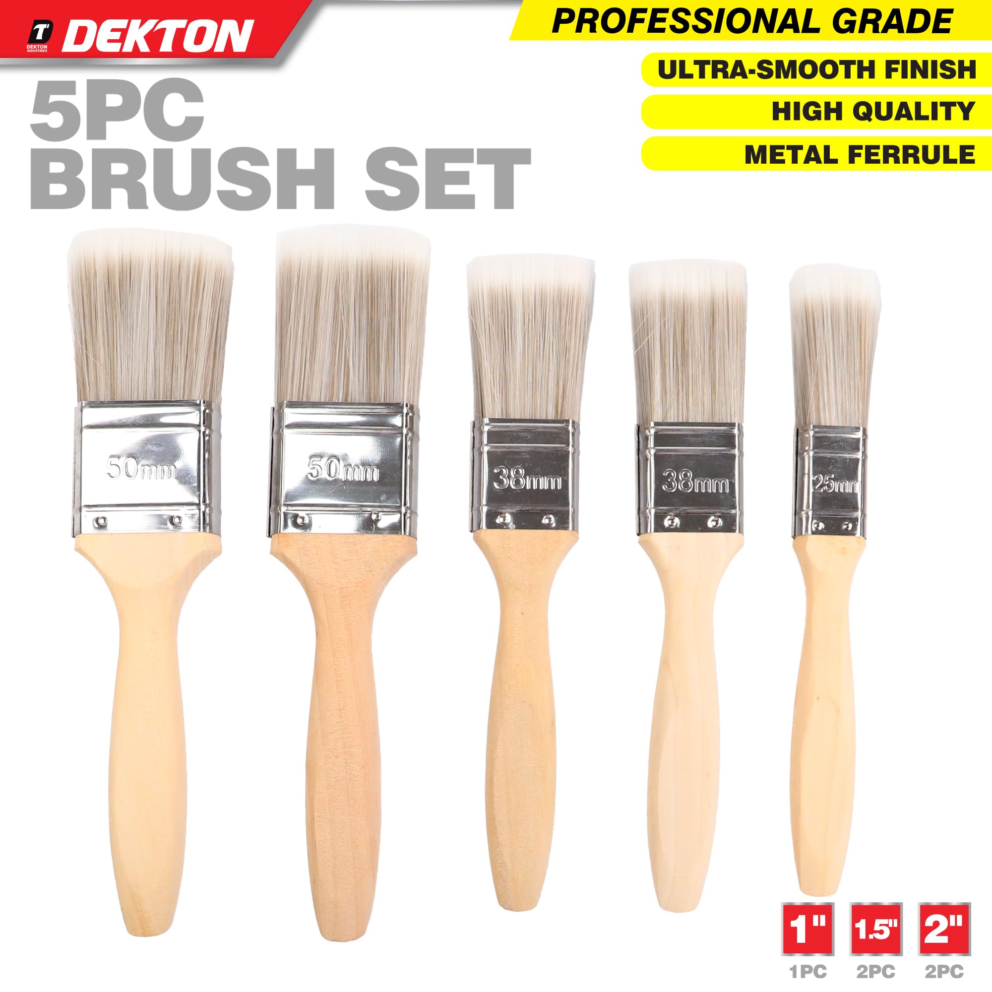 Dekton 5-teiliges professionelles Pinsel-Set – 2,5 cm, 3,8 cm und 5,1 cm Pinsel für ultraglatte Oberfläche, zum Einschneiden, von Türen, Zierleisten und Paneelen, geeignet für Farben auf Wasserbasis