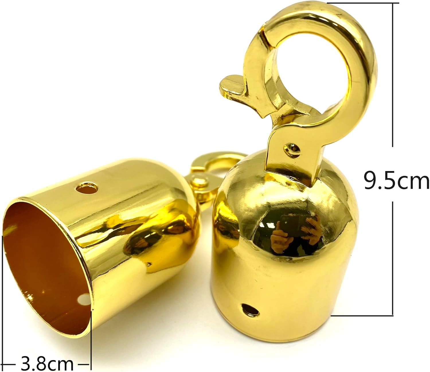 Heavy Duty zinc alloying Tassel Keychain Rope Cord end caps Stopper with Trigger Hook Clasp for Bag Purse Handles 1 1/2" / 38mm Golden CK38