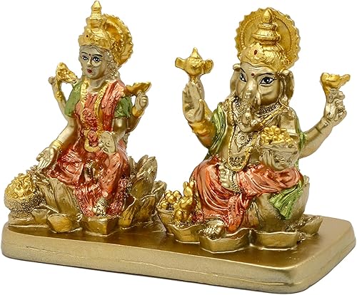 Miniatura 6 de alikiki Estatua de señor hindú Ganesha Lakshmi - 3.7 pulgadas de alto Dios indio Laxmi Ganesh Murti Artículo para el hogar Templo Puja Pooja Ídolo