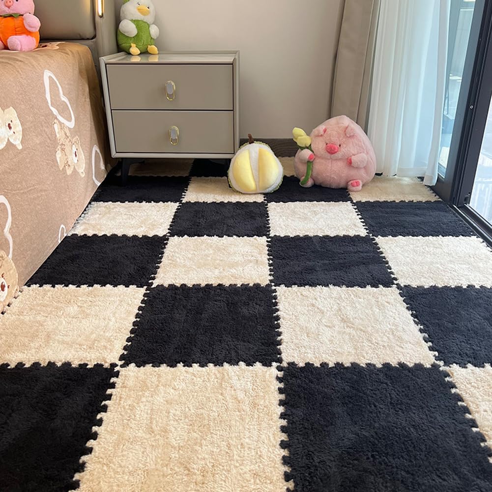 10Pcs Foam Play Mat 30x30cm Plush Square Interlocking EVA Foam Floor Tiles,Anti-Slip Play Area Rug Living Room Bedroom Gym Floor Protector (Beige Black,1cm Thick) — image 1