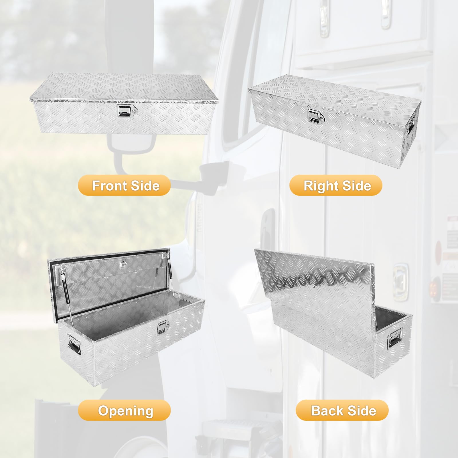 Cassetta degli attrezzi per camion da 99 cm, in alluminio resistente, placcata a strisce, impermeabile, per camper, rimorchi, con maniglia laterale e chiavi di blocco, 99 x 33 x 25 cm