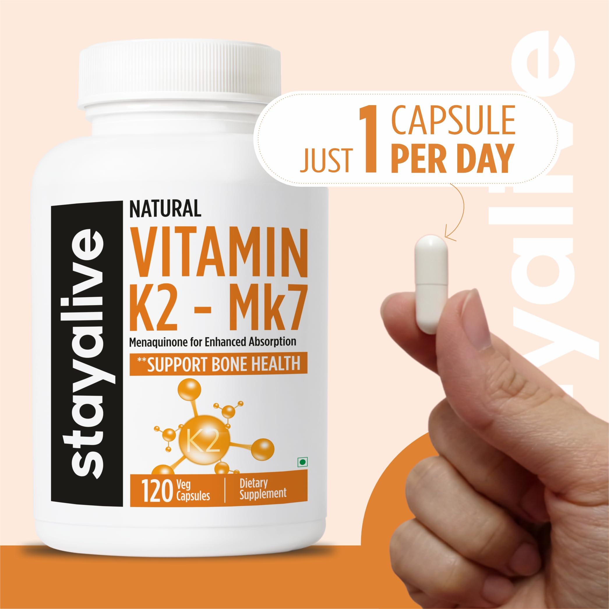 STAY ALIVE Vitamin K2 MK-7 55mcg | Strong Bones & Heart Health Support | 120 Capsules | High Absorption, Non-GMO & Gluten-Free Vitamin K2 MK7 Supplement For Men and Women — Amazon image 8