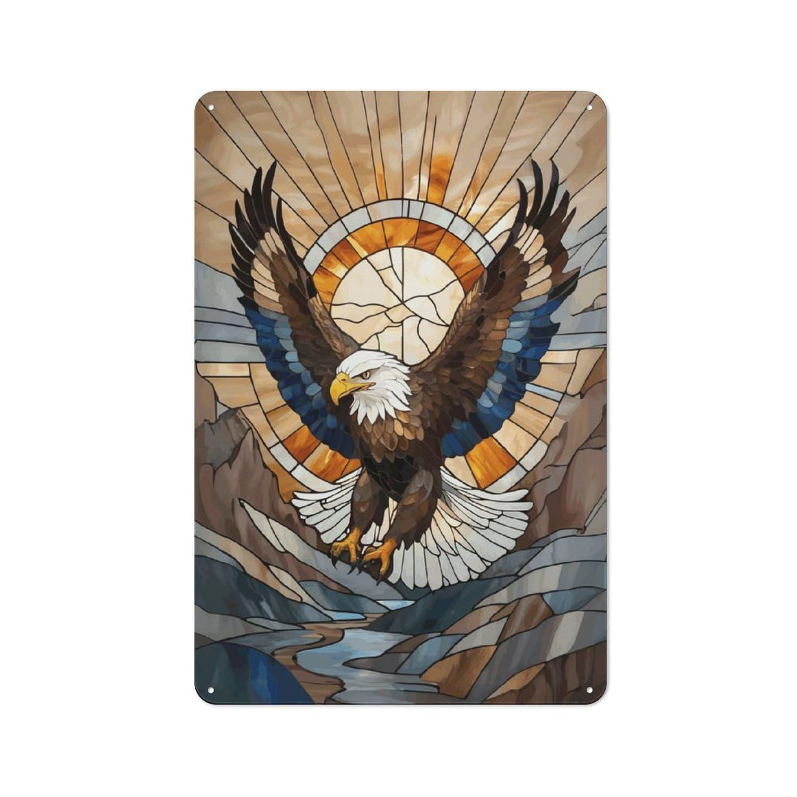 Junmoney Eagle Stained Glass Retro Tin Sign 30X20cm For Garage Or Workshop, For Furnishing A New Garage And Workshop With Retro Decor