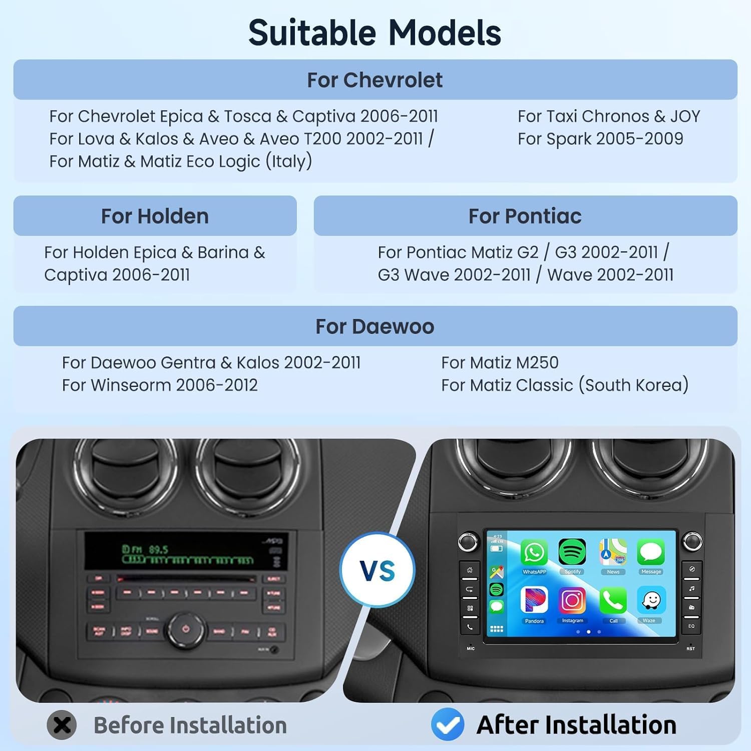 2G+64G Car Radio Stereo for Chevrolet Chevy Epica Captiva Aveo Spark Tosca Lova Kalos Matiz Joy for Pontiac G3 Wave, CarPlay/Android Auto 7 Inch HD Touch Screen Android 13 GPS WiFi Camera