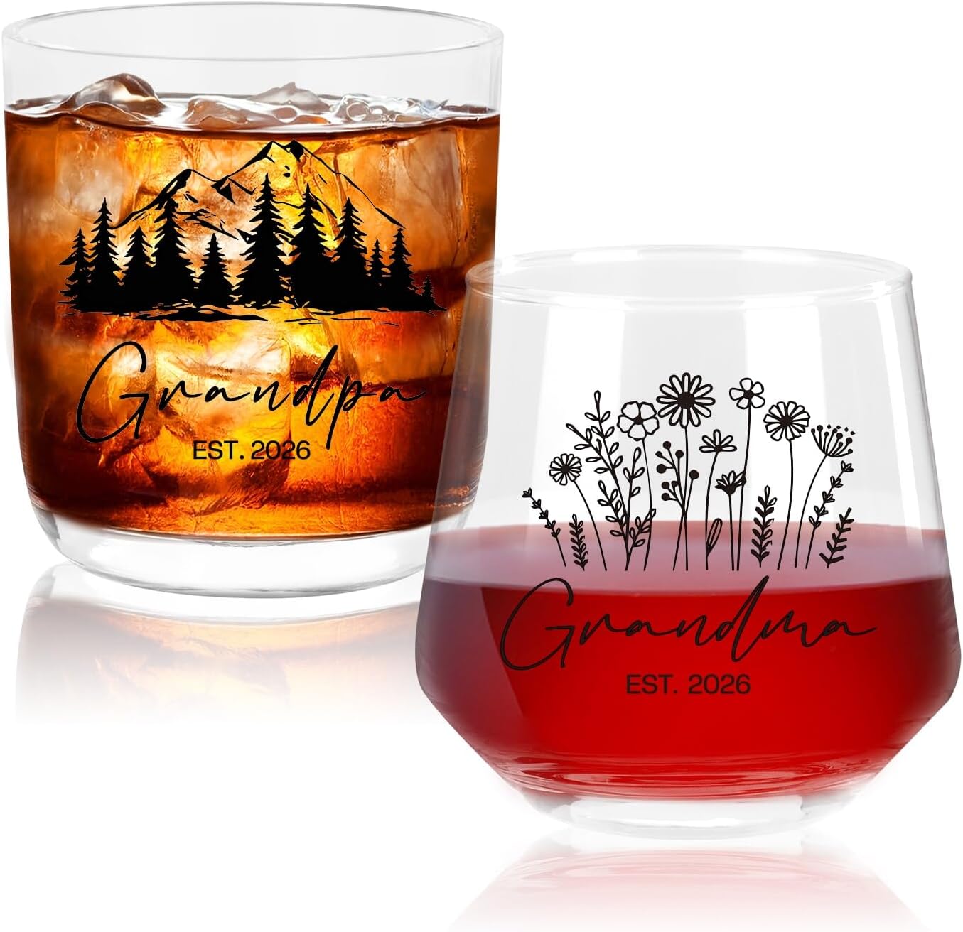 Ithmahco First Time Grandparents Valentine's Day Gifts 2026, Grandma Wine Glass And Grandpa Whiskey Glass Set, Pregnancy Announcement Gifts For Grandparent, Promoted To Grandparents Valentines Gift