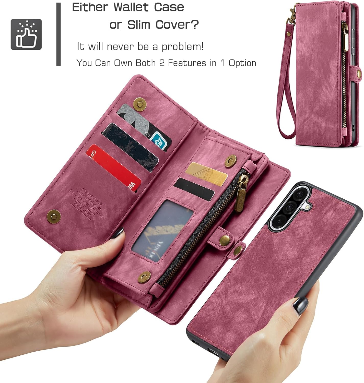Asuwish Phone Case for Samsung Galaxy A17 5G Zipper Wallet Magnetic Detachable Cover with Tempered Glass Screen Protector and PU Leather Flip Credit Cash Card Holder Cell A 17 17A 4G Women Men Red