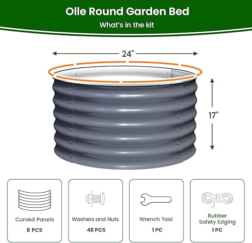 Miniatura 8 de Olle Camas de jardín elevadas de metal redondas de tamaño individual para verduras, 17 pulgadas de alto, caja de jardín elevada galvanizada de 17