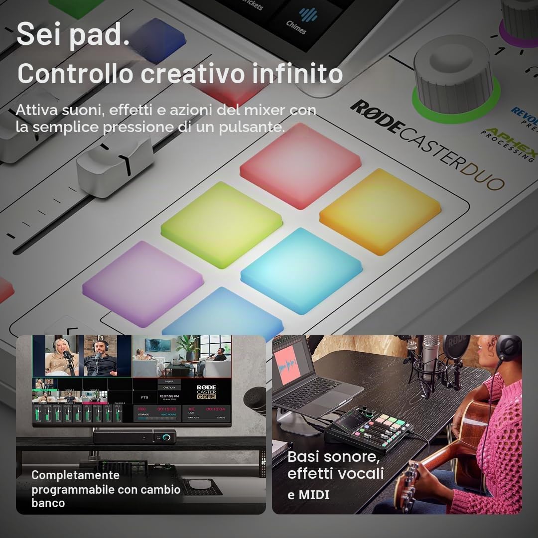 RØDE RØDECaster Duo Soluzione di produzione audio compatta all-in-one RØDE RØDECaster Duo per i podcast, lo streaming, la produzione musicale e la creazione di contenuti