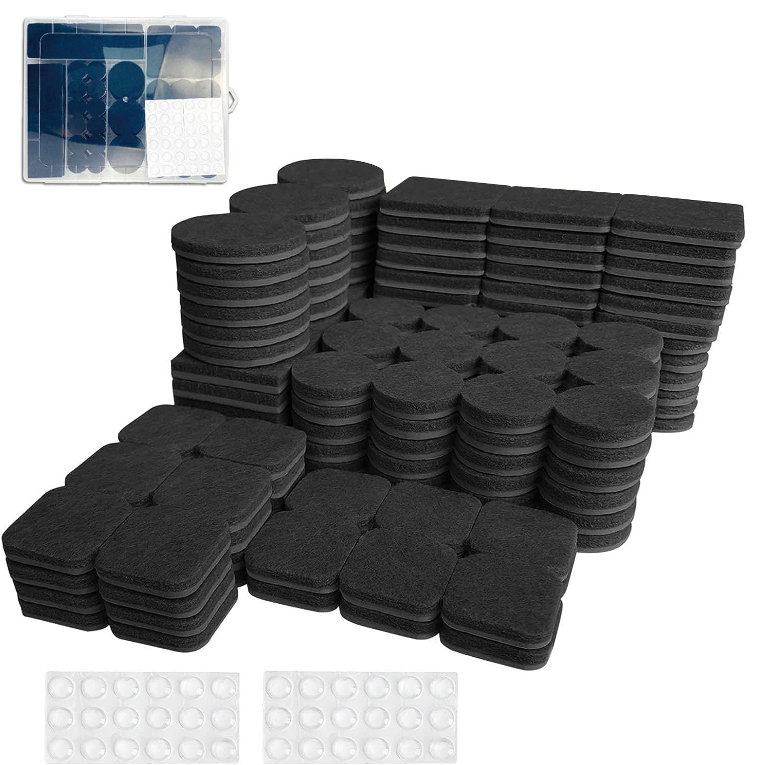 Moonmen 258 Pcs Felt Furniture Pads, Self Adhesive Hardwood Floor Protectors for Chairs, Table, Bed (Black)