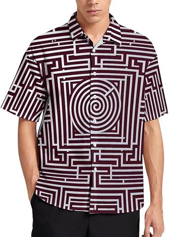 Colorful Geometric Short Sleeve Shirt | Minimalist Abstract Line Print Button Down | Vibrant Tech-Style Summer Casual Top