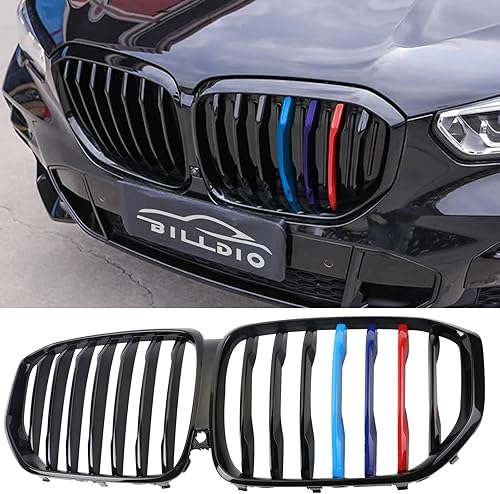 Miniatura 10 de Parrilla de riñón para parachoques delantero, color negro brillante, compatible con BMW X5 E70 X6 E71 2007-2014 doble listón doble línea