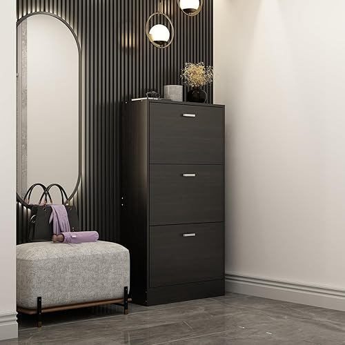 Armario de almacenamiento de zapatos con 3 cajones abatibles, gabinete delgado para zapatos para entrada, organizador de zapatos oculto, moderno