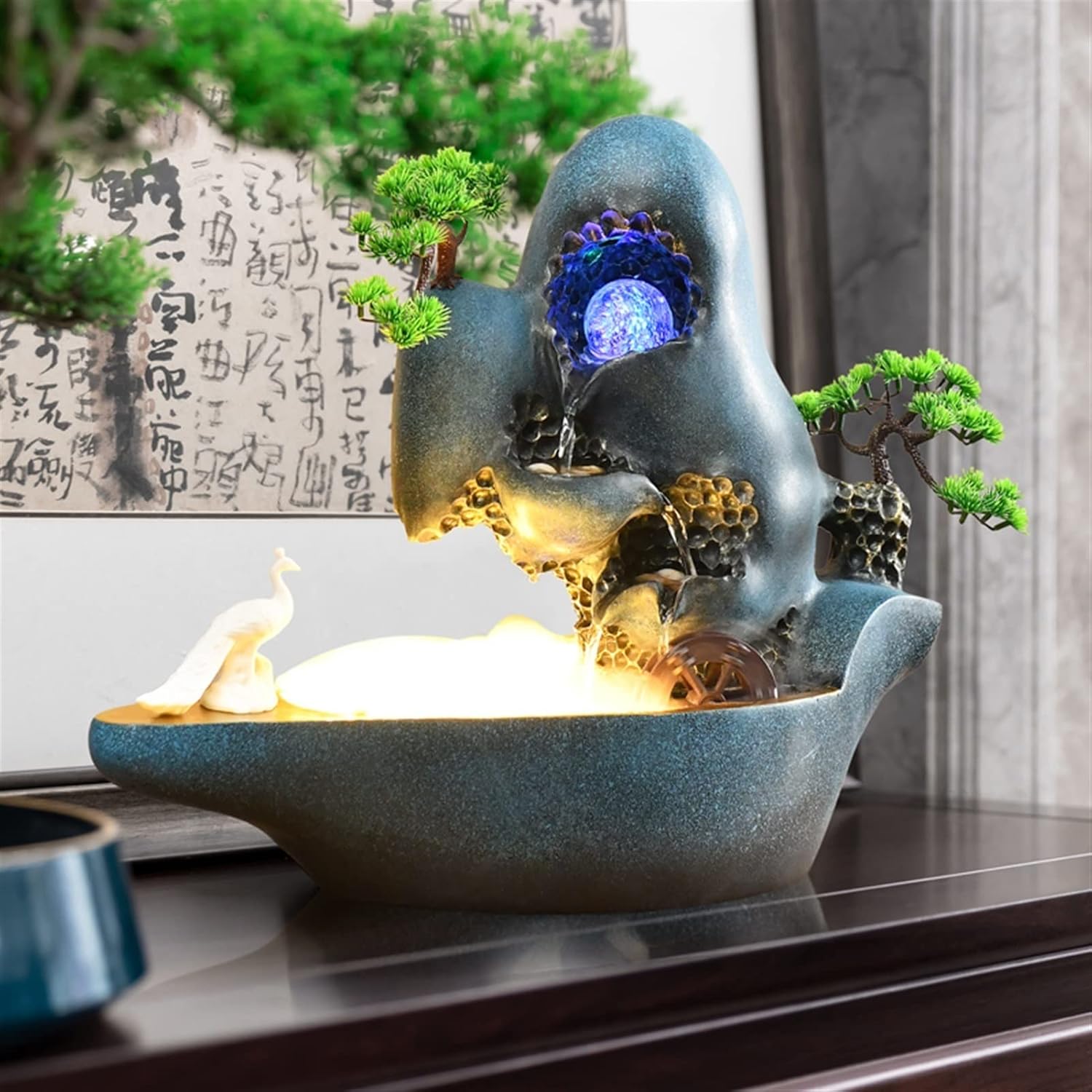 Tabletop Waterfall Fountain Desktop Water Fountains - Indoor Waterfall Desktop Fountain Micro Landscape Circulating Water Fountain Water Fountains Indoor (A)