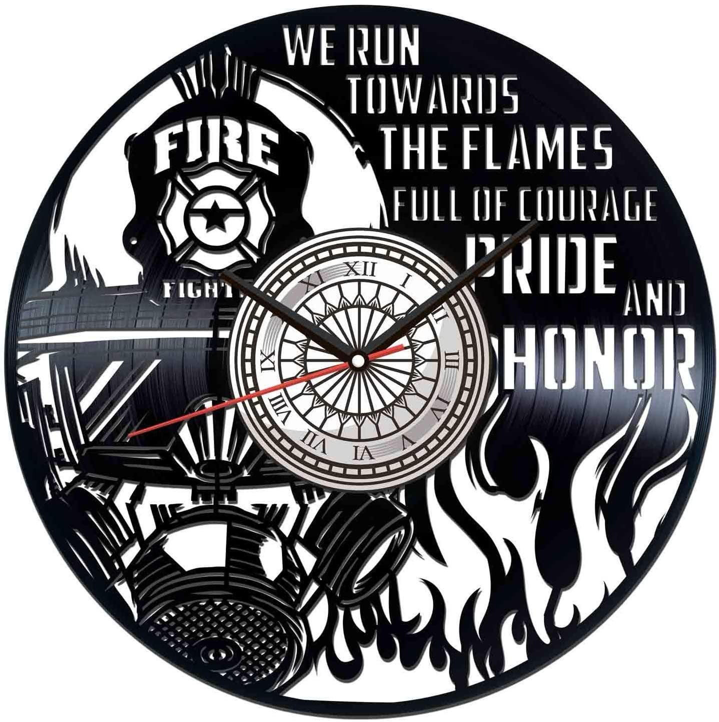 Horloge vinyle lutte contre les incendies rétro et silencieuse pour salon