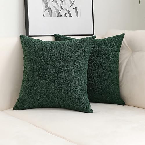 Juego de 2 fundas de almohada cuadradas y gruesas de color verde cazador, con textura fina, para decoración de sofá, 20 x 20 pulgadas