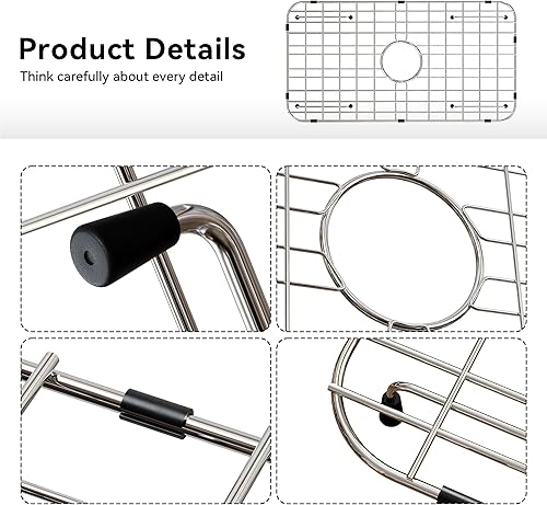 Vista 5 de Rejilla de fregadero de acero inoxidable y protectores para la parte inferior del fregadero de cocina, protector de fregadero de 24 x 12 pulgadas