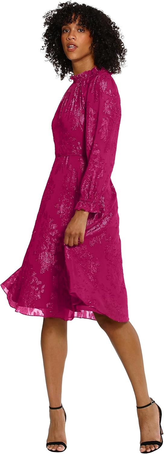 Maggy London Womens Long Sleeve Ruffle Neck Dress - Image 3