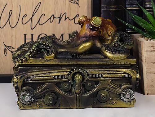 Vista 3 de Ebros Gift Bronce de imitación náutico steampunk pulpo Kraken Submariner en Geared pirata tesoro cofre decorativo caja de joyería figurita máscara