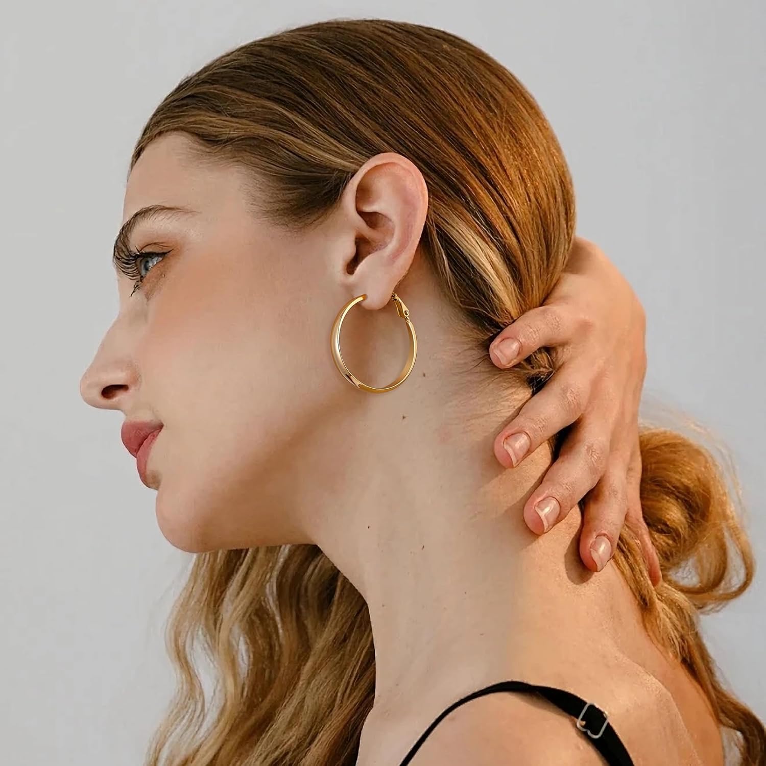 Gacimy 5mm Wide Gold Hoop Earrings for Women, 14K Gold Plated Hoops with 925 Sterling Silver Post, Hypoallergenic Earrings for Women - Image 9