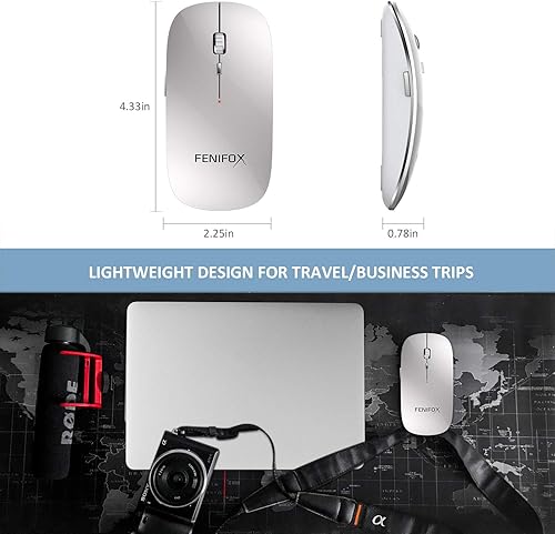 Miniatura 2 de FENIFOX Ratón inalámbrico, receptor de mouse delgado USB de 2.4 G, portátil, ergonómico, de viaje, ratones silenciosos para laptop, tableta, PC,