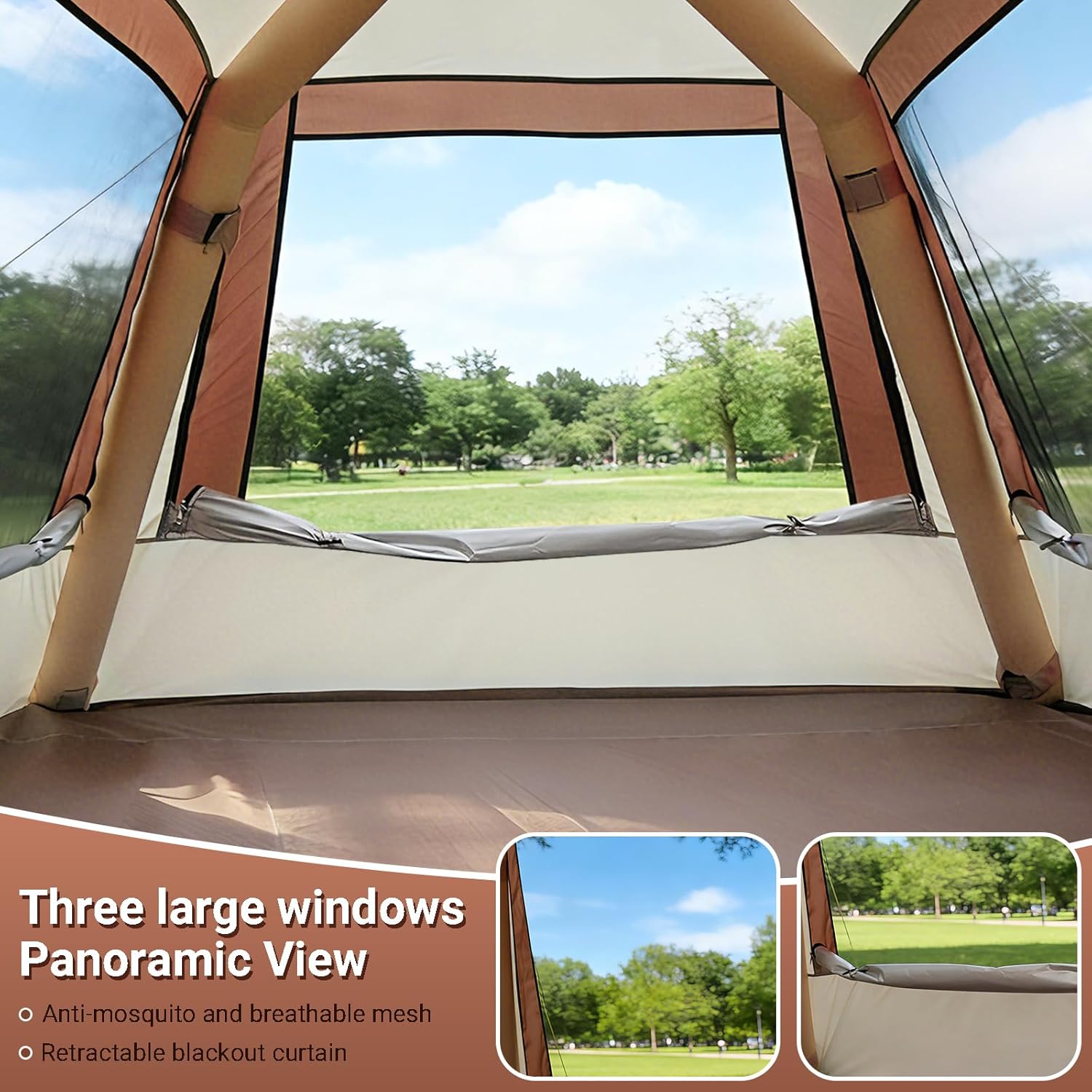 Inflatable Tents for Camping, Easy Setup Inflatable Tent with Canopy, Large Glamping Tent with Pump,Waterproof Oxford 4 Season Air Tent with Skylight Mesh Windows for 2/4/6/8/12 Person