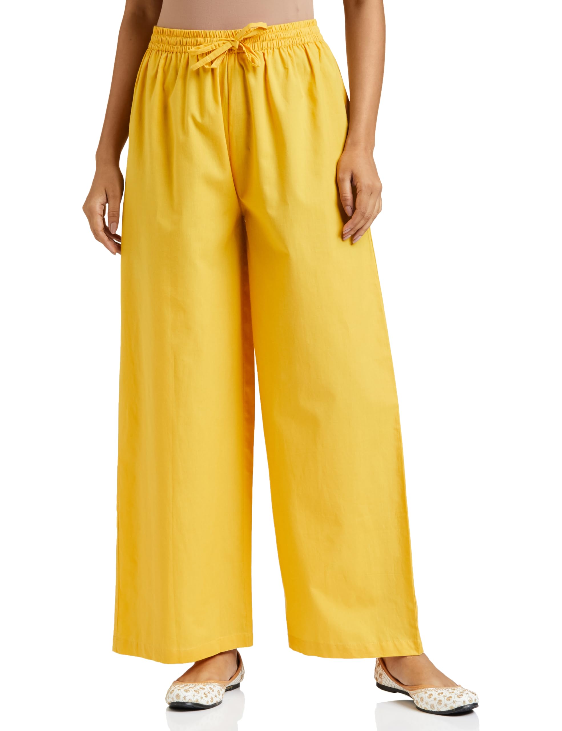 amazon brand - myx Women's Cotton Relaxed Fit Palazzo (PAG 225_Ochre_S)-picture-24
