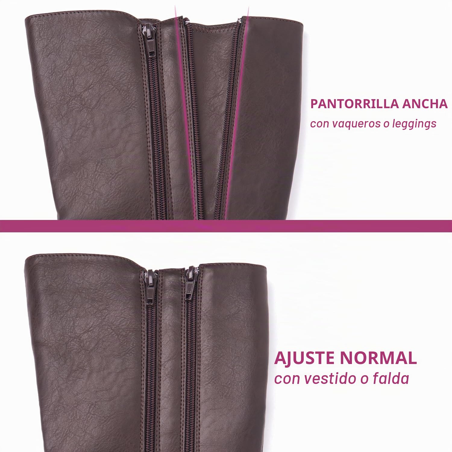 Hawkwell Botas de montar hasta la rodilla con doble cremallera y pantorrilla ancha para mujer