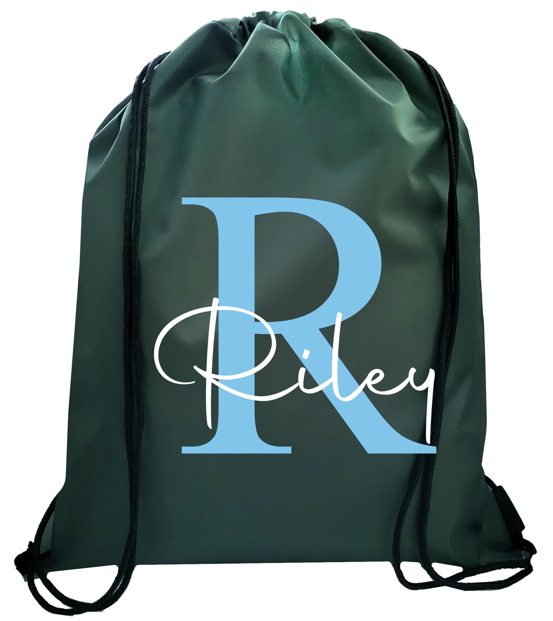 JJLC Personalised PE School Bag Drawstring Sports Bag Initial & Name (Bottle Green)