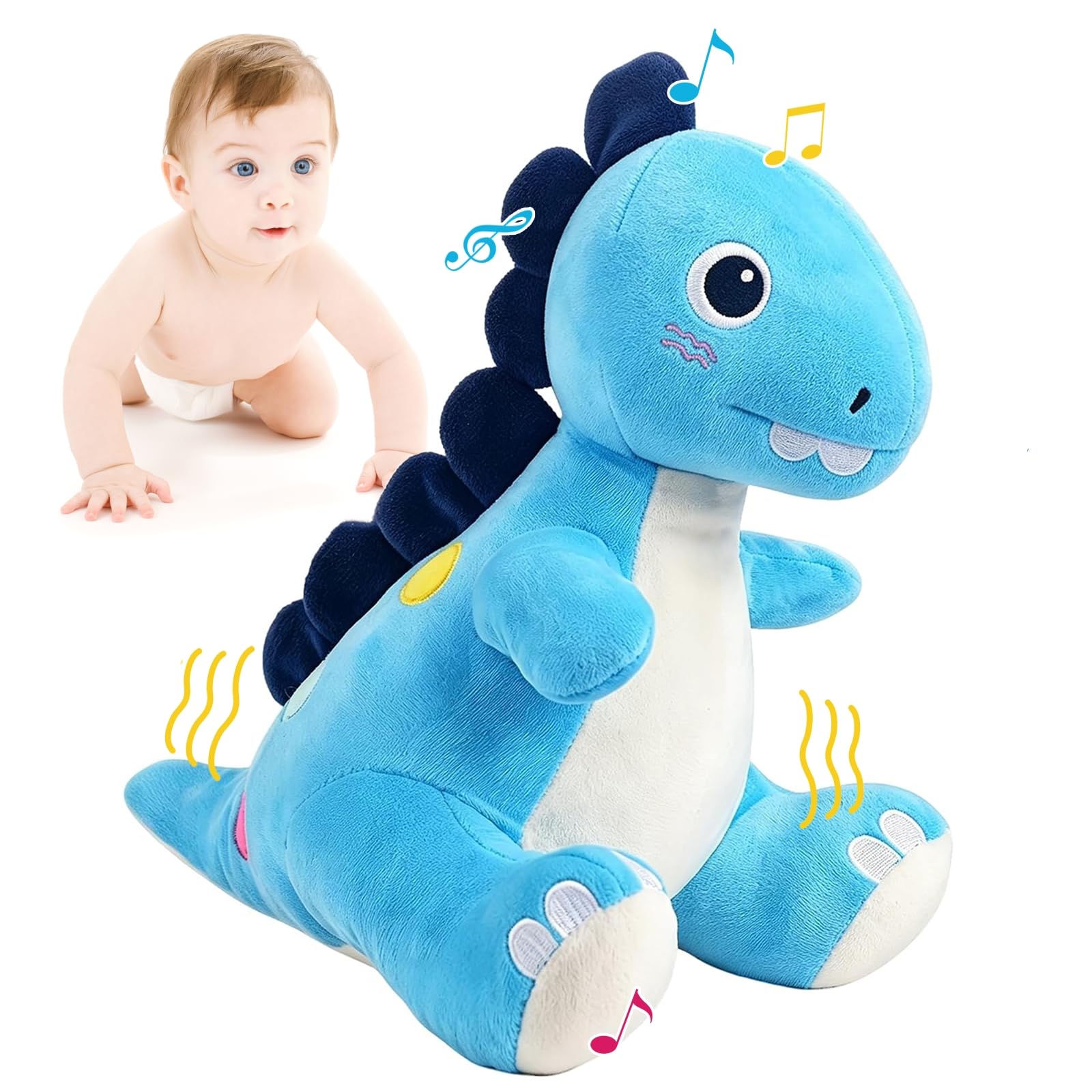 Tokiyis Baby Toys 6-12 Months, Dinosaur Musical Crawling Tummy Time Toy with Record & Replay, Sensory Toy for Babies 6 7 8 9 10 12 Months to Learn Crawl, Early Learning Gift for 1 2 3 Years Old
