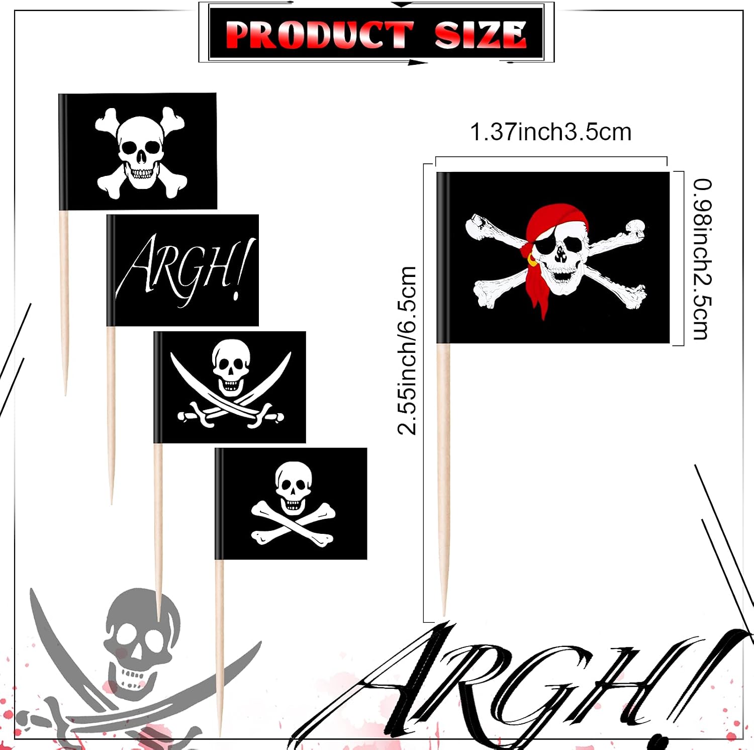 100 Pcs Halloween Pirate Cupcake Topper Pirate Flag Toothpick Cocktail Pick