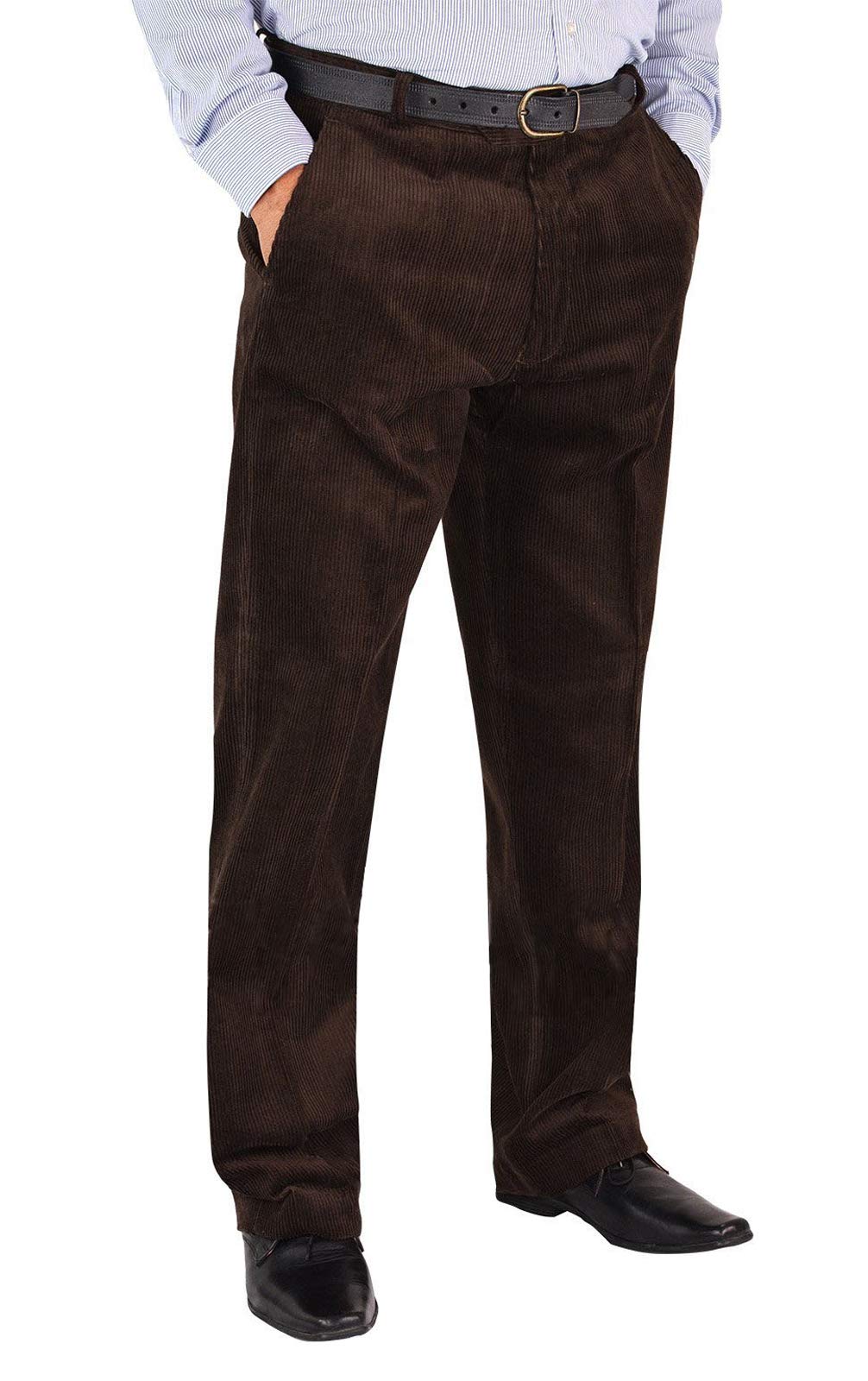 Mens Corduroy Trousers Smart Cord Trousers Waist 32 to 54, Inside Leg 29 Inches (Leg-29 Waist-34, Brown)