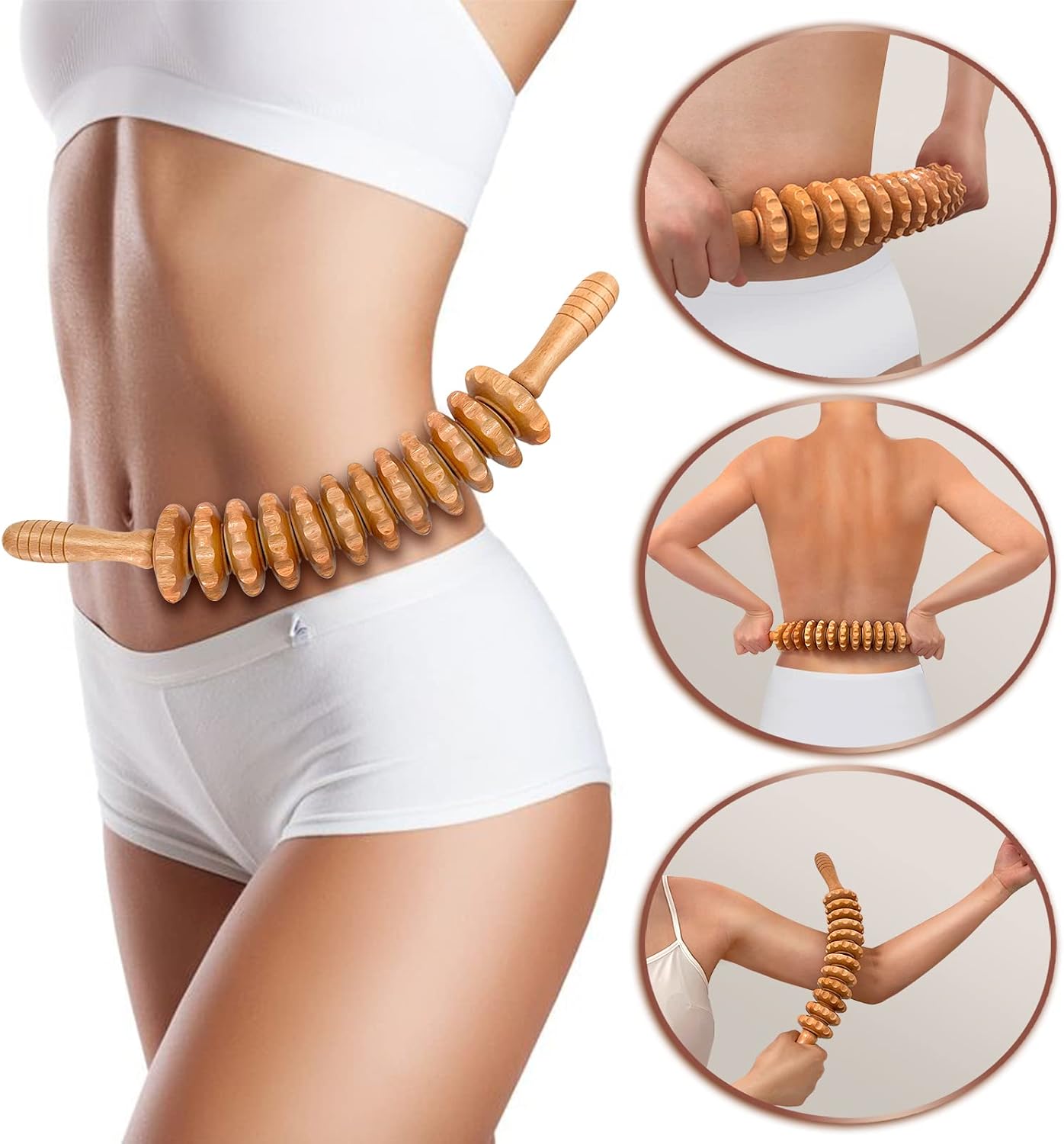 Deston Wooden Curved Massager Handheld Roller Stick, Trigger Point Manual Massager for Fascia, Cellulite, Muscle & Lymphatic Drainage, Body Therapy Massager, Muscle Belly Waist Relief Tool : Health & Household