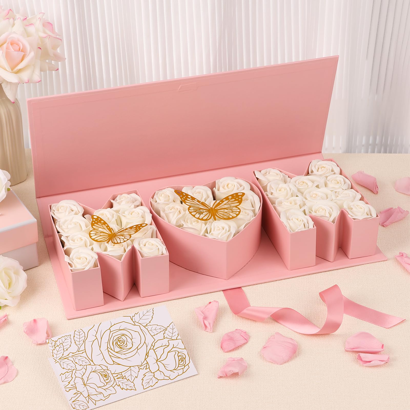PYQTH 4 Pack Empty Flower Gift Box for Mom, Mothers Day Mom Box for Flowers Thicker Letter Shaped Gift Boxes Fillable Chocolate Candy Packaging Boxes for Mother's Day Birthday (Pink)