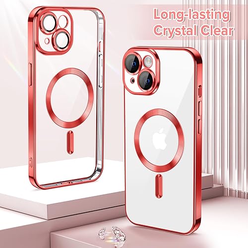 Miniatura 2 de Hython Funda magnética transparente para iPhone 14 con protector de lente de cámara compatible con MagSafe borde chapado de lujo, funda protectora